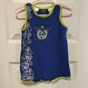 Royal Blue and Lime Green Sleeveless Top with Floral Accent